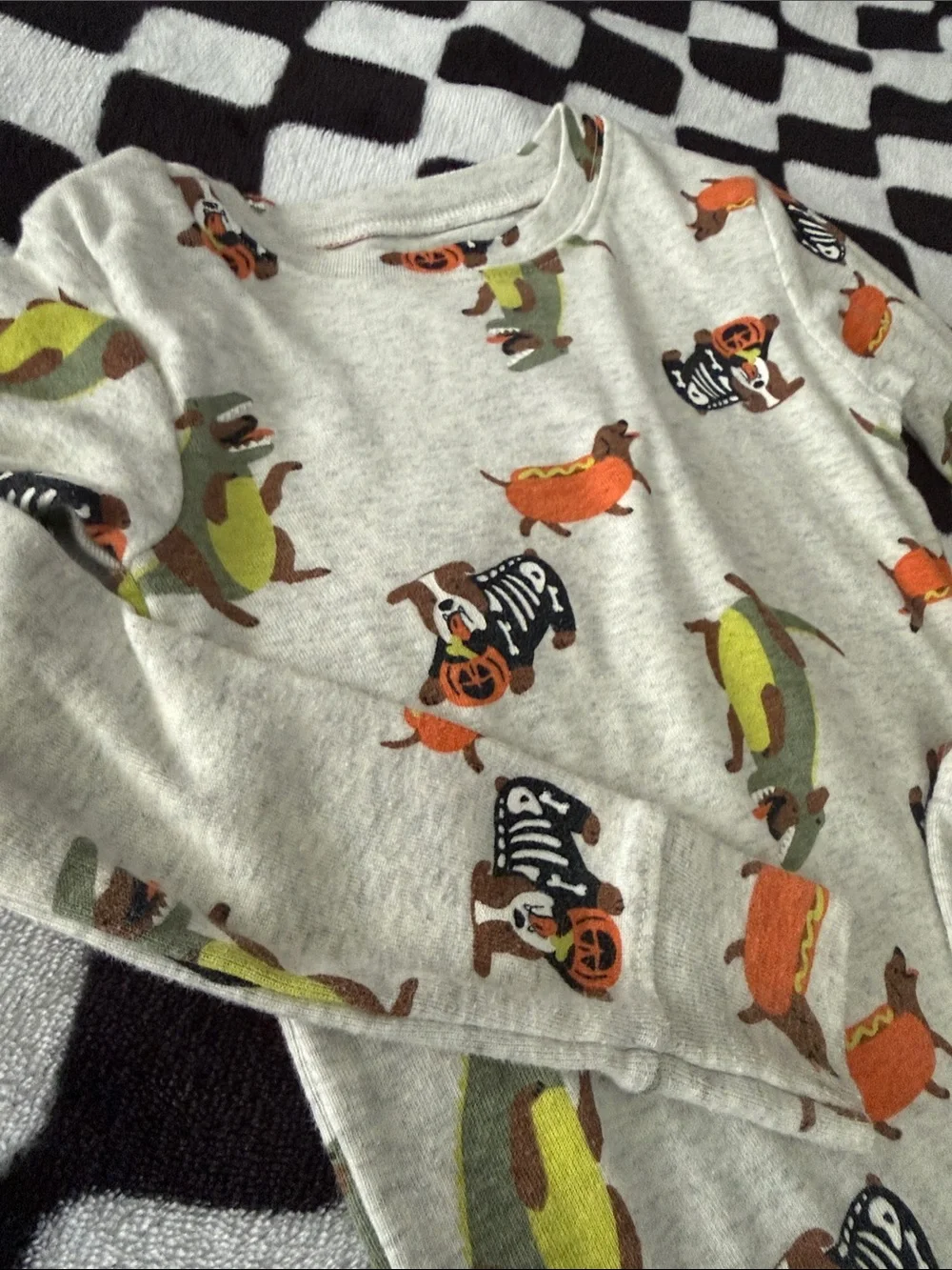 Kids Grey Halloween Dog Print Pajama Set